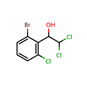 Chemical structure of 1-(2-Bromo-6-chlorophenyl)-2,2-dichloroethanol , CAS 2755717-62-3, AChemBlock AD257685