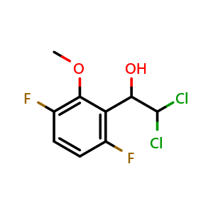Chemical structure of 2,2-Dichloro-1-(3,6-difluoro-2-methoxyphenyl)ethanol , CAS 2755723-80-7, AChemBlock AD257708
