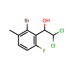 Chemical structure of 1-(2-Bromo-6-fluoro-3-methylphenyl)-2,2-dichloroethanol , CAS 2755724-81-1, AChemBlock AD257711