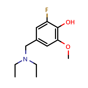 Chemical structure of 4-((Diethylamino)methyl)-2-fluoro-6-methoxyphenol , CAS 2764729-88-4, AChemBlock AD257716