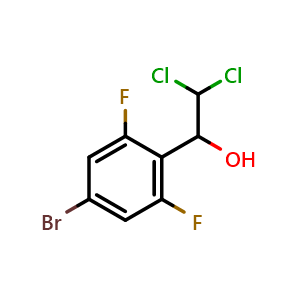 Chemical structure of 1-(4-Bromo-2,6-difluorophenyl)-2,2-dichloroethanol , CAS 2764731-82-8, AChemBlock AD257719