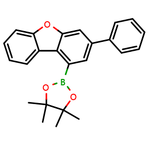 Chemical structure of 3-Phenyl-1-(4,4,5,5-tetramethyl-1,3,2-dioxaborolan-2-yl)dibenzofuran , CAS 2769775-04-2, AChemBlock AD257726