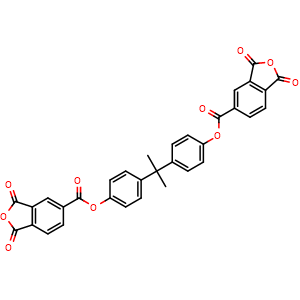 Chemical structure of 5-Isobenzofurancarboxylic acid, 1,3-dihydro-1,3-dioxo-, 5,5'-[(1-methylethylidene)di-4,1-phe nylene] ester , CAS 2770-50-5, AChemBlock AD257727