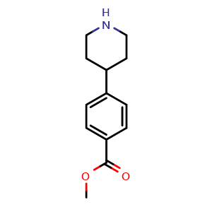 Chemical structure of 4-Piperidin-4-yl-benzoic acid methyl ester hydrochloride , CAS 281235-04-9, AChemBlock AD257731