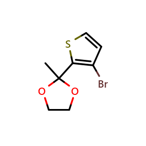 Chemical structure of 2-(3-Bromothiophen-2-yl)-2-methyl-1,3-dioxolane , CAS 30011-79-1, AChemBlock AD257756