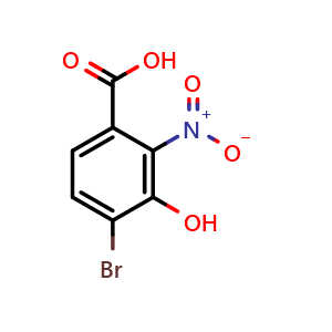 Chemical structure of 4-Bromo-3-hydroxy-2-nitrobenzoic acid , CAS 37524-08-6, AChemBlock AD257816
