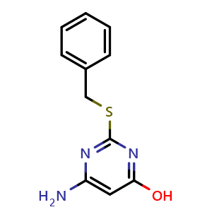 Chemical structure of 6-Nmino-2-(benzylthio)pyrimidin-4-ol , CAS 37660-23-4, AChemBlock AD257818
