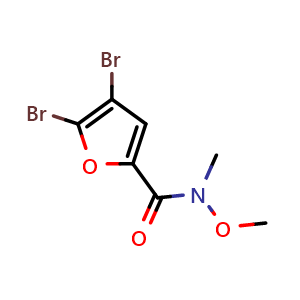 Chemical structure of 4,5-Dibromo-N-methoxy-N-methyl-2-furancarboxamide , CAS 502639-02-3, AChemBlock AD257897