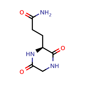 Chemical structure of (2S)-Hexahydro-3,6-dioxo-pyrazinepropanamide , CAS 52662-00-7, AChemBlock AD257915