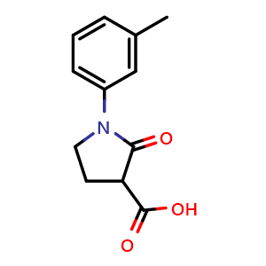 Chemical structure of 2-Oxo-1-m-tolyl pyrrolidine-3-carboxylic acid , CAS 618070-31-8, AChemBlock AD257999