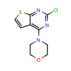 Chemical structure of 4-(2-Chlorothieno[2,3-d]pyrimidin-4-yl)morpholine , CAS 63894-67-7, AChemBlock AD258017