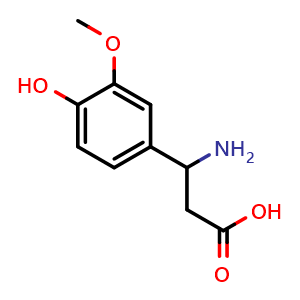 Chemical structure of 3-Amino-3-(4-hydroxy-3-methoxyphenyl)propionic acid , CAS 72076-93-8, AChemBlock AD258071