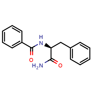 Chemical structure of (2S)-3-phenyl-2-(phenylformamido)propanamide , CAS 72150-35-7, AChemBlock AD258072
