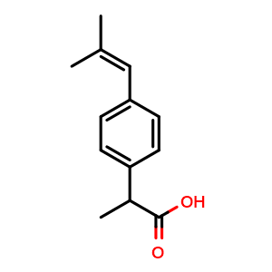 Chemical structure of 2-[4-(2-Methylpropenyl)phenyl]propionic acid , CAS 75625-99-9, AChemBlock AD258094