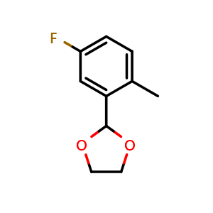 Chemical structure of 2-(5-Fluoro-2-methylphenyl)-1,3-dioxolane , CAS 773093-19-9, AChemBlock AD258107