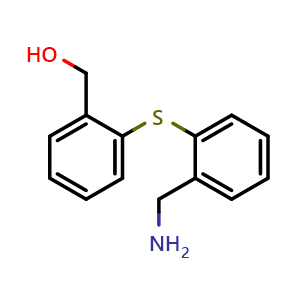 Chemical structure of 2-[2-(Aminomethyl)phenylthio]benzyl alcohol , CAS 79467-22-4, AChemBlock AD258121