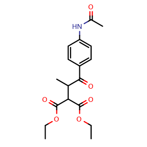 Chemical structure of Diethyl 2-(1-(4-acetamidophenyl)-1-oxopropan-2-yl)malonate , CAS 81937-39-5, AChemBlock AD258133