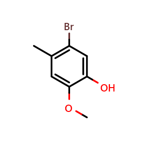 Chemical structure of 5-Bromo-2-methoxy-4-methylphenol , CAS 83387-13-7, AChemBlock AD258138