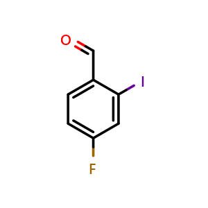 Chemical structure of 4-Fluoro-2-iodobenzaldehyde , CAS 909545-47-7, AChemBlock AD258203