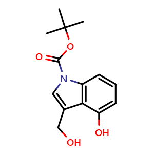 Chemical structure of tert-Butyl 4-hydroxy-3-(hydroxymethyl)indole-1-carboxylate , CAS 914349-12-5, AChemBlock AD258204