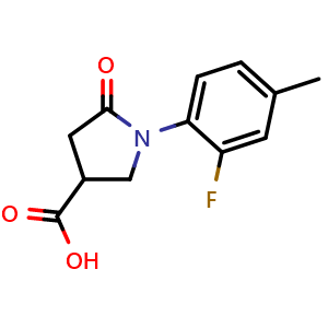 Chemical structure of 1-(2-fluoro-4-methylphenyl)-5-oxopyrrolidine-3-carboxylic acid , CAS 923171-94-2, AChemBlock AD258211