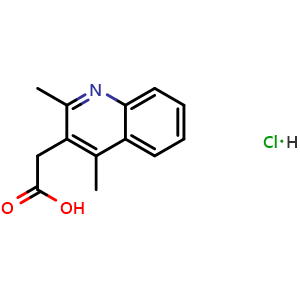 Chemical structure of 2-(2,4-Dimethylquinolin-3-yl)acetic acid hydrochloride , CAS 943825-15-8, AChemBlock AD258219