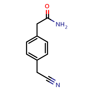 Chemical structure of 2-[4-(Cyanomethyl)phenyl]acetamide , CAS 99071-55-3, AChemBlock AD258232