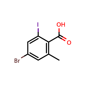 Chemical structure of 4-Bromo-2-iodo-6-methylbenzoic acid , CAS 1021344-68-2, AChemBlock AD258264