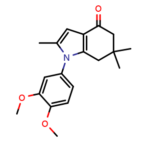 Chemical structure of 1-(3,4-Dimethoxyphenyl)-2,6,6-trimethyl-4,5,6,7-tetrahydro-1H-indol-4-one , CAS 1024222-56-7, AChemBlock AD258265