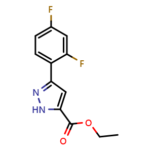 Chemical structure of Ethyl 3-(2,4-difluoro-phenyl)-1H-pyrazole-5-carboxylate , CAS 1035371-14-2, AChemBlock AD258275