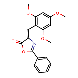 Chemical structure of 2-Phenyl-4-(1-(2,4,6-trimethoxyphenyl)methylidene)-4H-oxazol-5-one , CAS 1114339-55-7, AChemBlock AD258331