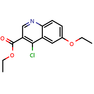 Chemical structure of 4-Chloro-6-ethoxyquinoline-3-carboxylic acid ethyl ester , CAS 112190-03-1, AChemBlock AD258335