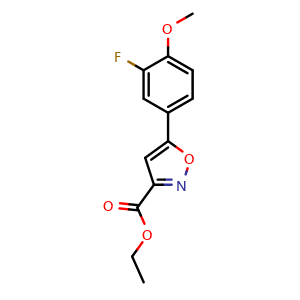 Chemical structure of Ethyl 5-(3-fluoro-4-methoxyphenyl)-isoxazole-3-carboxylate , CAS 1126636-61-0, AChemBlock AD258338
