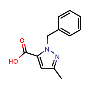 Chemical structure of 1-Benzyl-3-methyl-1H-pyrazole-5-carboxylic acid , CAS 1141-70-4, AChemBlock AD258349