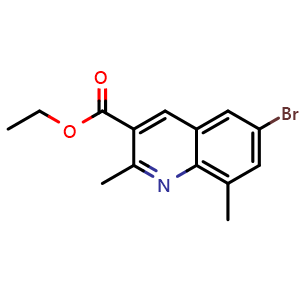 Chemical structure of 6-Bromo-2,8-dimethylquinoline-3-carboxylic acid ethyl ester , CAS 1189106-89-5, AChemBlock AD258389
