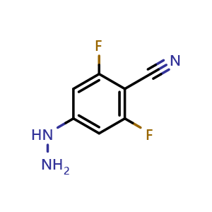 Chemical structure of 2,6-Difluoro-4-hydrazino-benzonitrile , CAS 1211514-57-6, AChemBlock AD258412