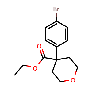 Chemical structure of Ethyl 4-(4-bromophenyl)tetrahydro-2H-pyran-4-carboxylate , CAS 1227160-22-6, AChemBlock AD258431