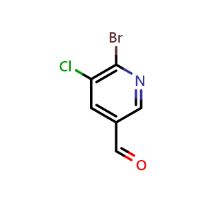 Chemical structure of 6-Bromo-5-chloropyridine-3-carbaldehyde , CAS 1228898-23-4, AChemBlock AD258437