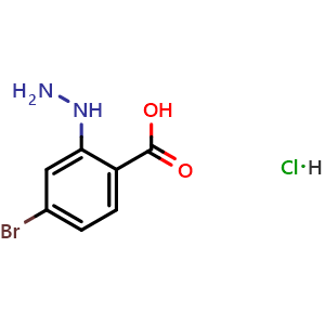 Chemical structure of 4-Bromo-2-hydrazinylbenzoic acid hydrochloride , CAS 1231892-17-3, AChemBlock AD258438