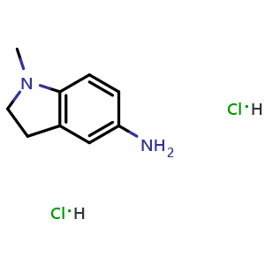 Chemical structure of 1-Methylindolin-5-amine dihydrochloride , CAS 1240527-25-6, AChemBlock AD258452