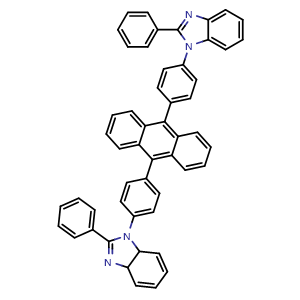 Chemical structure of 2-phenyl-1-(4-(10-(4-(2-phenyl-3a,7a-dihydro-1H-benzo[d]imidazol-1-yl)phenyl)anthracen-9-yl)phenyl)-1H-benzo[d]imidazole , CAS 1256723-60-0, AChemBlock AD258465