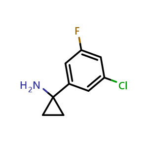 Chemical structure of 1-(3-chloro-5-fluorophenyl)cyclopropan-1-amine hydrochloride , CAS 1260761-81-6, AChemBlock AD258475