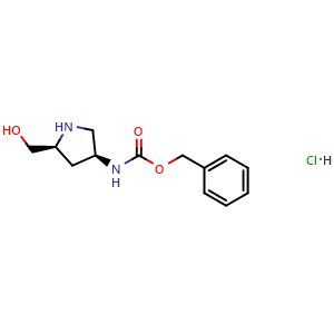 Chemical structure of (2S,4S)-2-HydroxyMethyl-4-Cbz-aMinopyrrolidine hydrochloride , CAS 1279026-90-2, AChemBlock AD258500