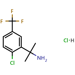 Chemical structure of 2-(2-chloro-5-(trifluoromethyl)phenyl)propan-2-amine hydrochloride , CAS 1314666-26-6, AChemBlock AD258520