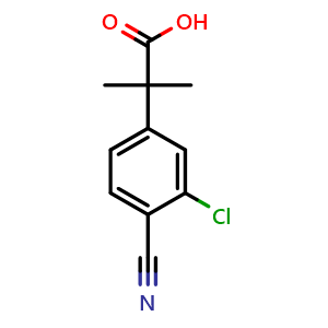 Chemical structure of 2-(3-Chloro-4-cyanophenyl)-2-methylpropanoic acid , CAS 1314781-20-8, AChemBlock AD258524