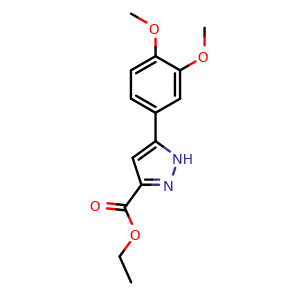 Chemical structure of Ethyl 5-(3,4-dimethoxyphenyl)-1H-pyrazole-3-carboxylate , CAS 1326810-68-7, AChemBlock AD258539