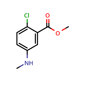 Chemical structure of 2-Chloro-5-methylamino-benzoic acid methyl ester , CAS 1340437-11-7, AChemBlock AD258546