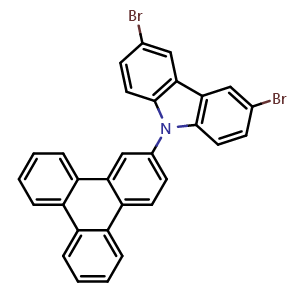 Chemical structure of 3,6-Dibromo-9-(triphenylen-2-yl)carbazole , CAS 1351870-16-0, AChemBlock AD258556