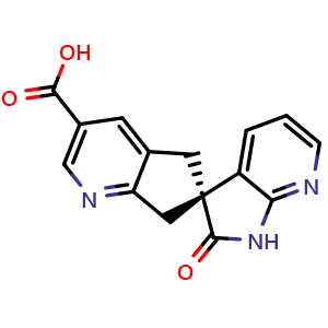 Chemical structure of (S)-2'-Oxo-1',2',5,7-tetrahydrospiro[cyclopenta[b]pyridine-6,3'-pyrrolo[2,3-b]pyridine]-3-carboxylicacid , CAS 1375541-21-1, AChemBlock AD258578