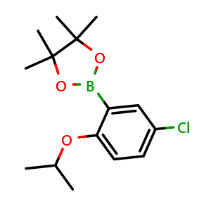 Chemical structure of 2-(5-Chloro-2-isopropoxyphenyl)-4,4,5,5-tetramethyl-1,3,2-dioxaborolane , CAS 1386379-87-8, AChemBlock AD258586